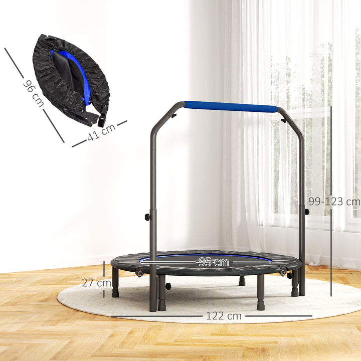 48" Foldable Mini Fitness Trampoline, with Adjustable Foam Handle, Blue