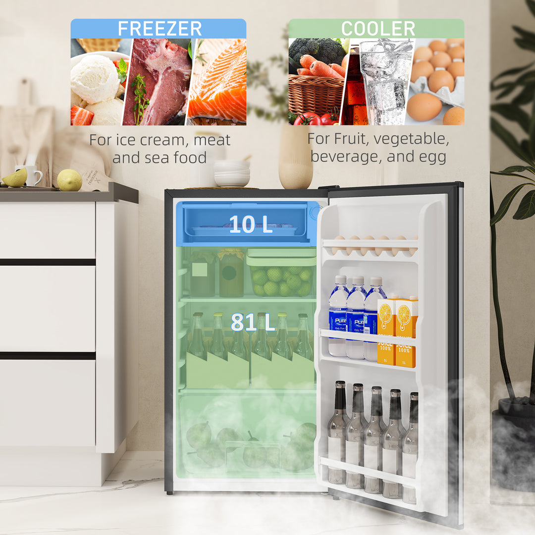 91 Litre Freestanding Under Counter Fridge Freezer, Small Fridge with Chiller Box, Adjustable Thermostat, 47.5cm Wide, Silver Tone