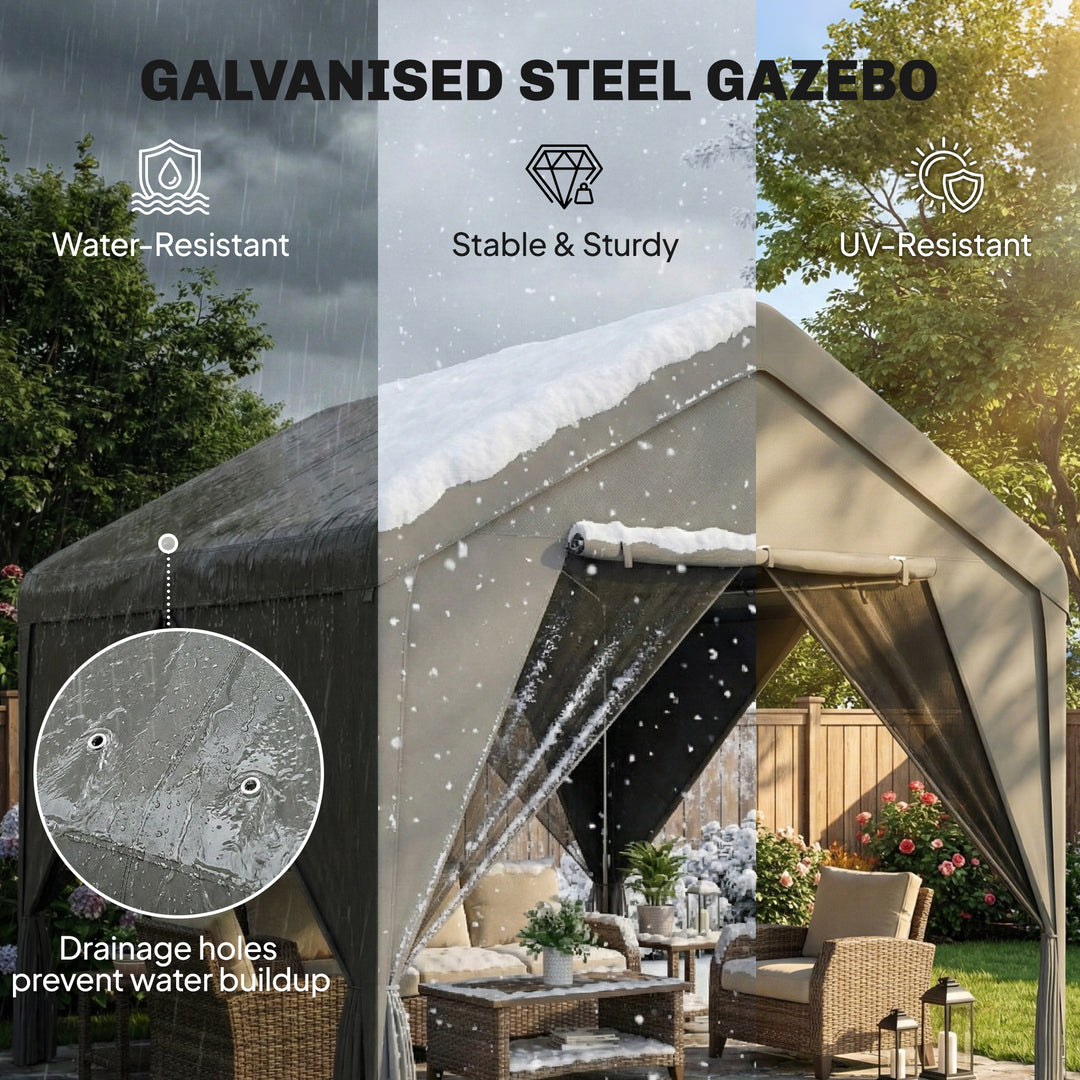 3 x 3 m Patio Gazebo with Netting &amp; Curtains, Outdoor Canopy Shelter w