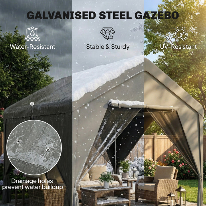 3 x 3 m Patio Gazebo with Netting &amp; Curtains, Outdoor Canopy Shelter w