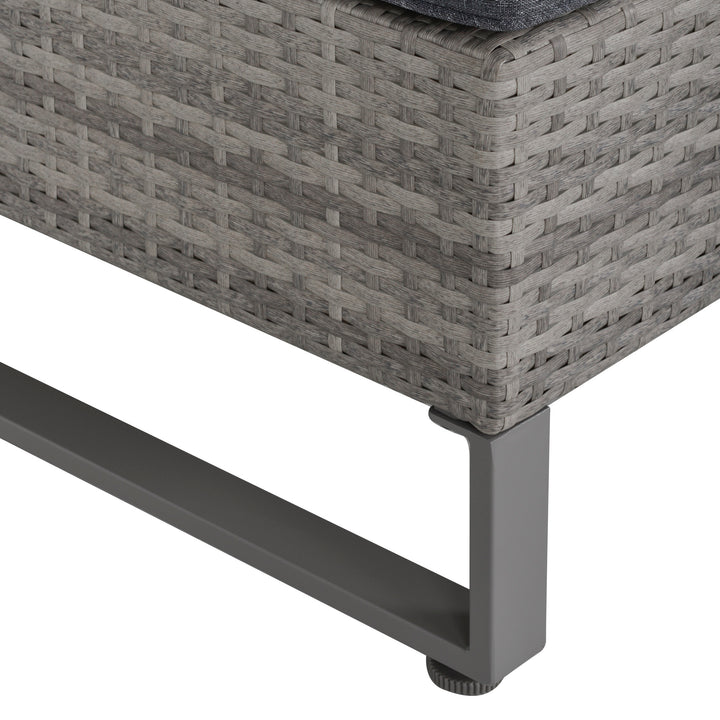 4 Pieces Rattan Garden Furniture Set, 4 Seater Garden Sofa Set with Storage Box, Loveseats and Glass Top Table, Wicker Outdoor Conservatory Furniture with Cushions for Outdoor, Patio, Grey