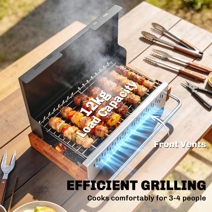Portable BBQ Grill, Folding Charcoal Barbecue Grill with Removable Cha