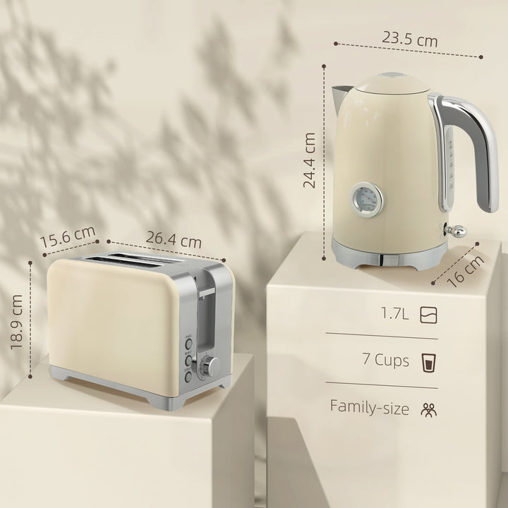 HOMCOM Retro Toaster and Kettle Set - Cream
