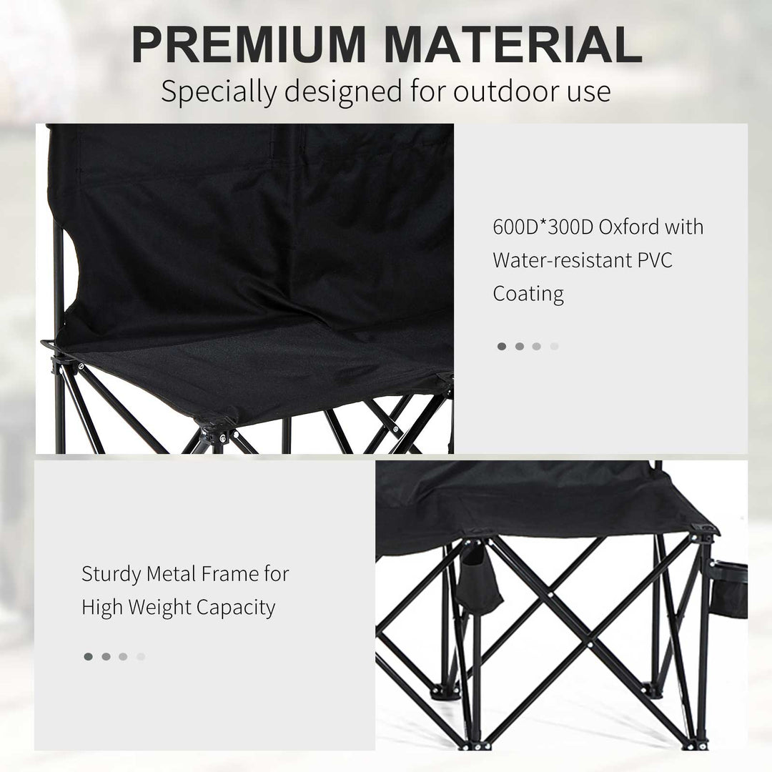 6 Seater Folding Camping Chair with Cup Holder & Carry Bag - Black