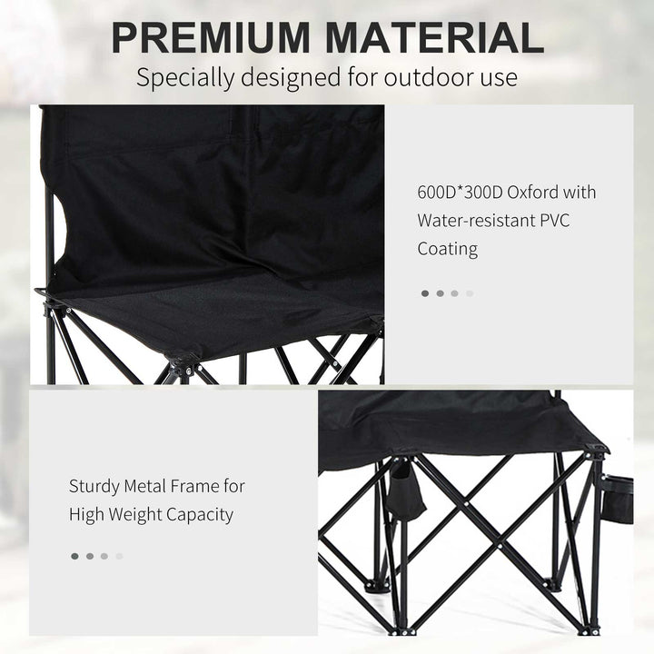 6 Seater Folding Camping Chair with Cup Holder & Carry Bag - Black