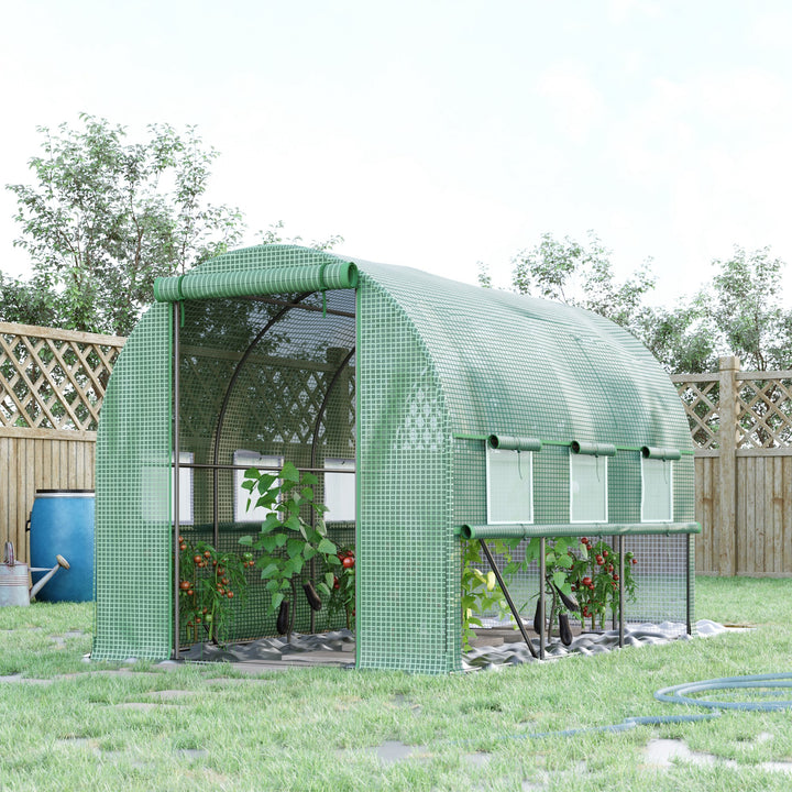MCL Walk-in Polytunnel Greenhouse Green House with Roll-up Sidewalls, UV-resistant PE Cover, 3 x 2 x 2m, Green