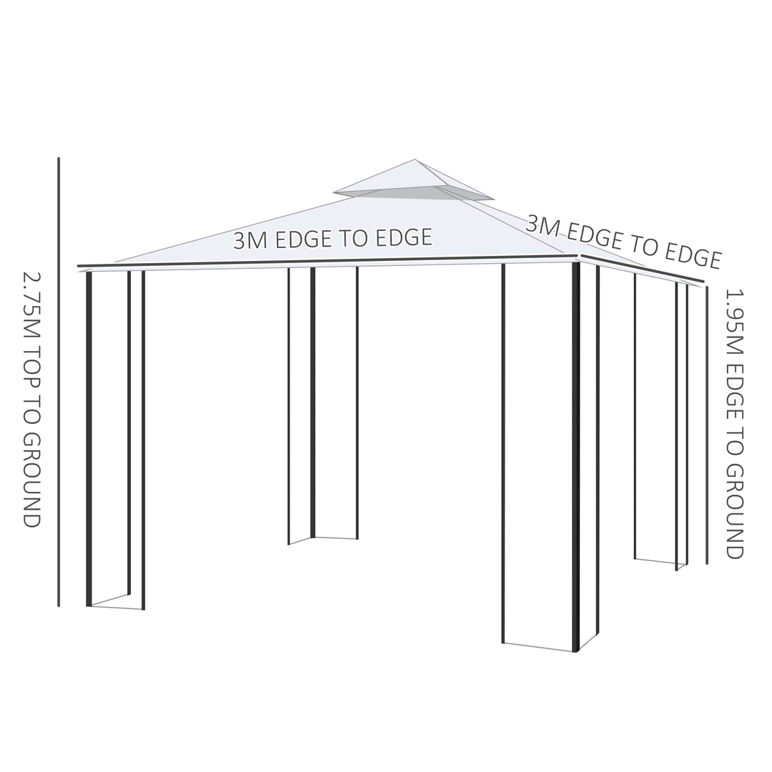 Outsunny Garden Gazebo: Double Top Canopy, 300x300cm, Outdoor Patio Event Tent with Mesh Curtain, Beige