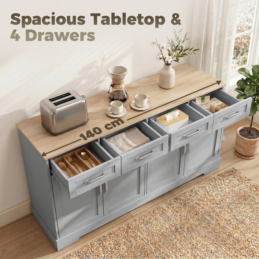Sideboard Buffet Cabinet, 140 cm Kitchen Storage Cabinet with 4 Drawer