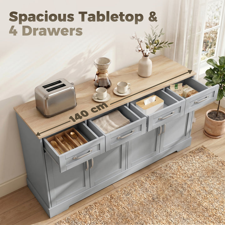 Sideboard Buffet Cabinet, 140 cm Kitchen Storage Cabinet with 4 Drawer