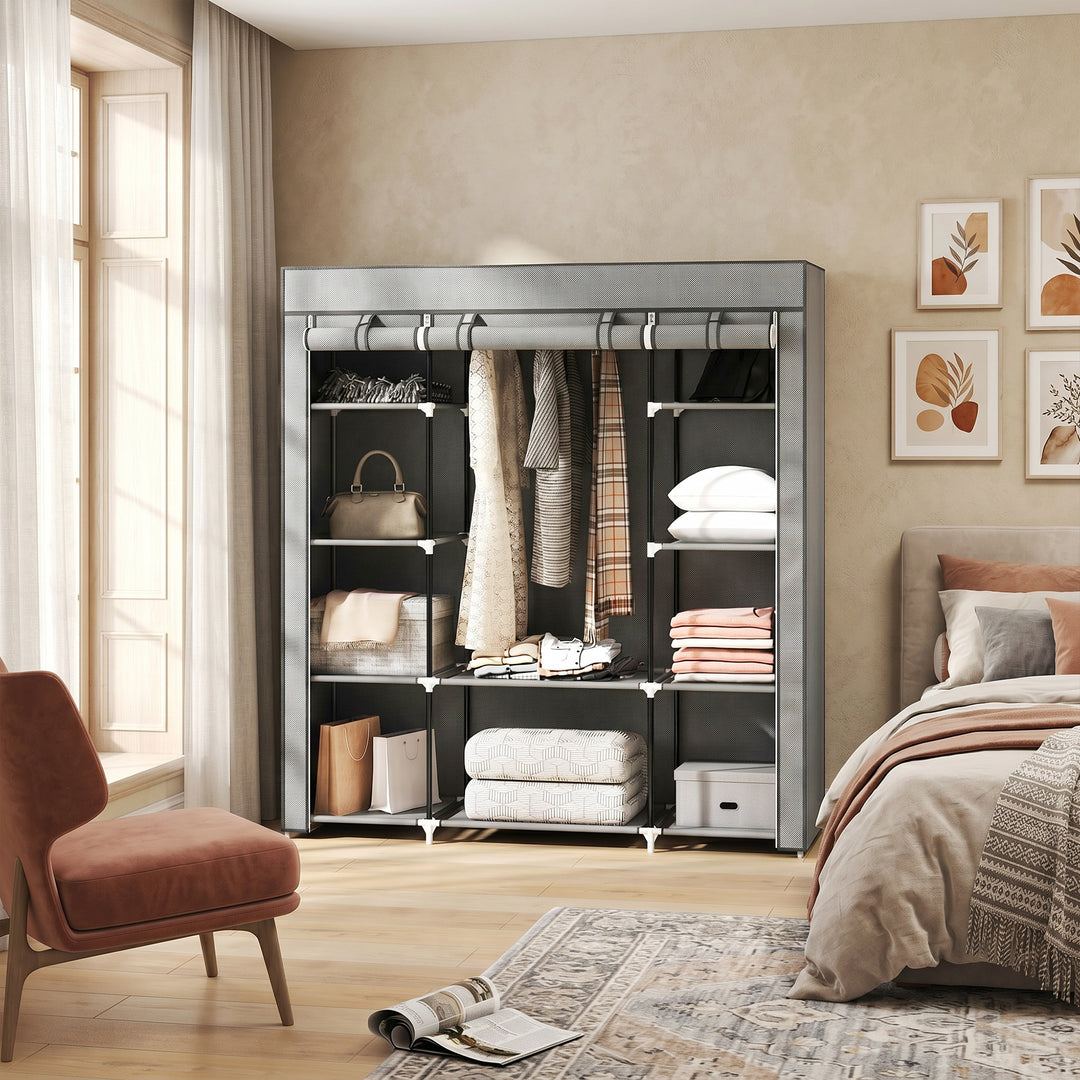Clothes Storage Organiser with Hanging Rail, Shelves, Portable Wardrob