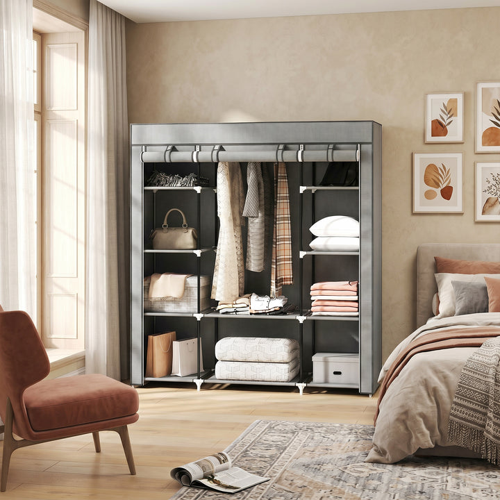 Clothes Storage Organiser with Hanging Rail, Shelves, Portable Wardrob