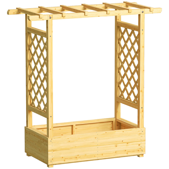Garden Planter with Trellis, Wooden Raised Bed for Garden with Hanging Roof and Drainage Holes, Outdoor Trellis Planter Box for Vegetables, Herbs and Flowers, 110 x 44 x 113 cm