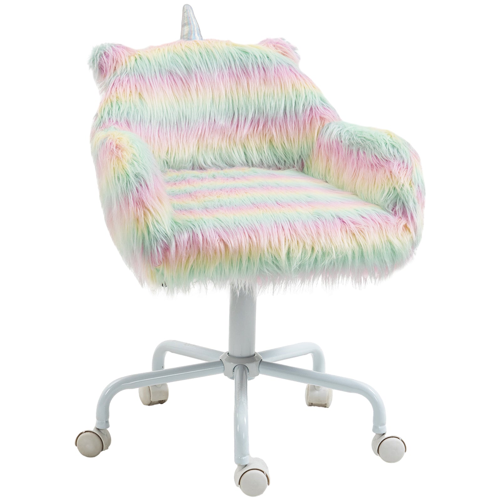 Unicorn Home Office Chair, Height Adjustable Fluffy Desk Chair with Armrests and Swivel Wheels, Colourful