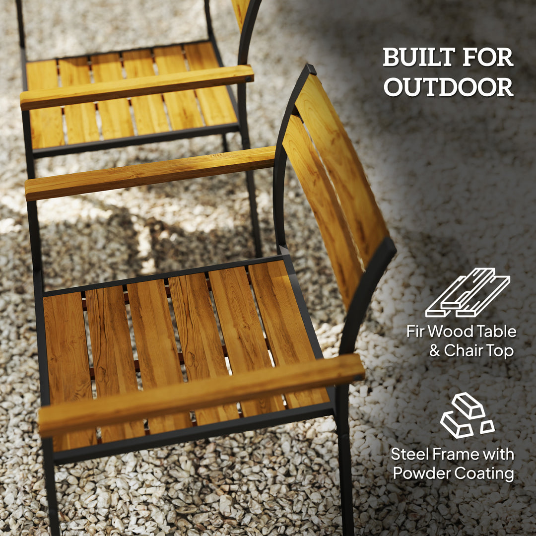 Seven-Piece Wood Panel Patio Dining Set - Brown/Black