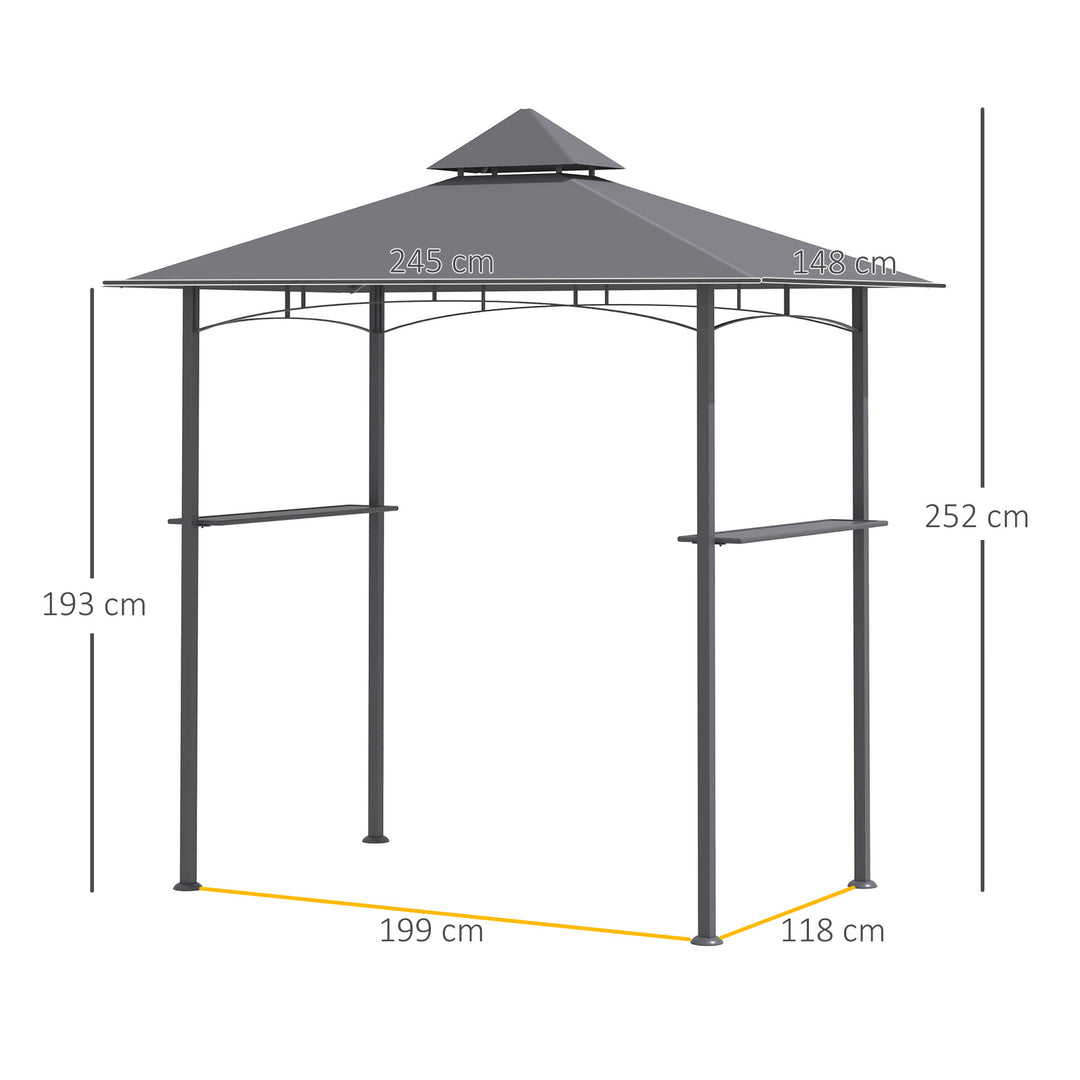 MCL 2.5M (8ft) New Double-Tier BBQ Gazebo Grill Canopy Barbecue Tent Shelter Patio Deck Cover - Grey