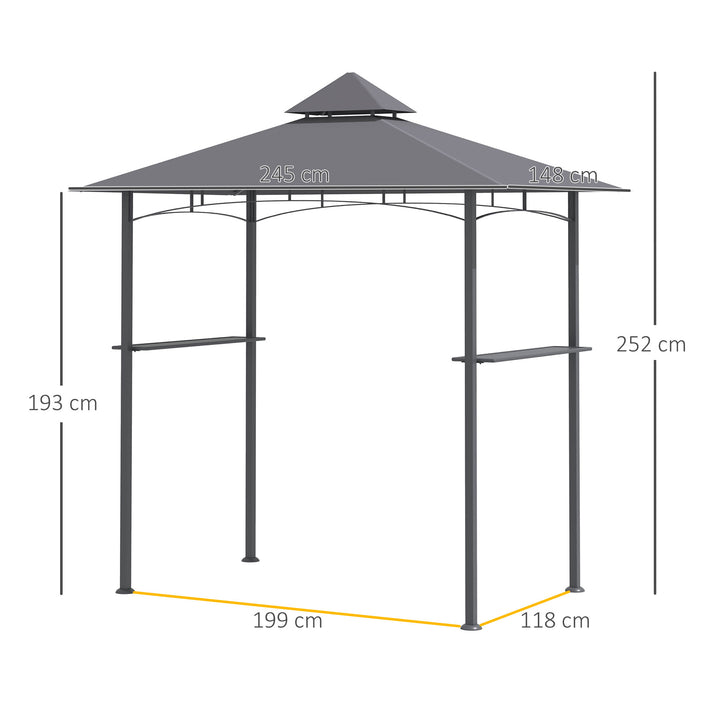 MCL 2.5M (8ft) New Double-Tier BBQ Gazebo Grill Canopy Barbecue Tent Shelter Patio Deck Cover - Grey