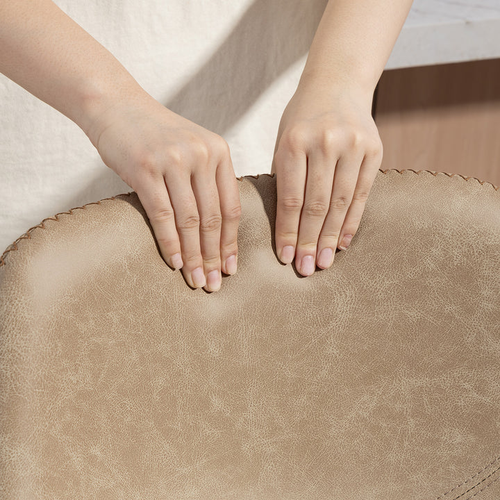 MCL Bar Stools Set of 2, PU Leather Dining Stools with Backrest, Footrest, for Kitchen, Counter, Breakfast Bar, Light Brown
