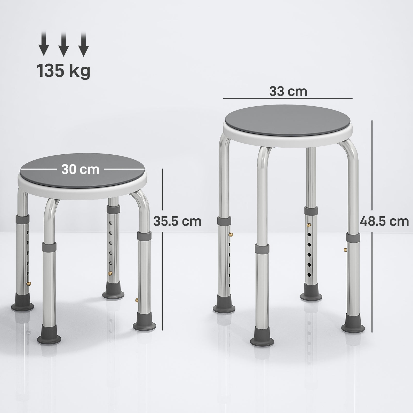 360° Swivel Shower Chair, Height Adjustable Aluminium Shower Stool wit