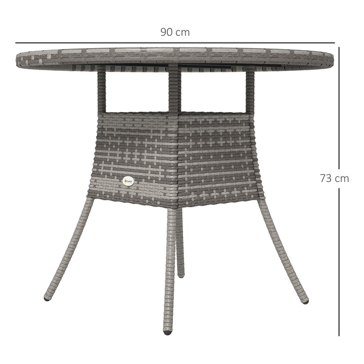 90cm Four-Person Wood-Effect Rattan Table - Grey