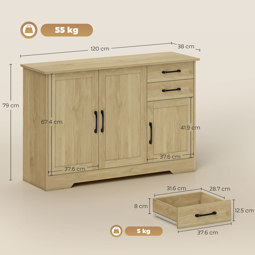Sideboard with 2 Drawers Modern Storage Cabinet, Kitchen Cupboard with