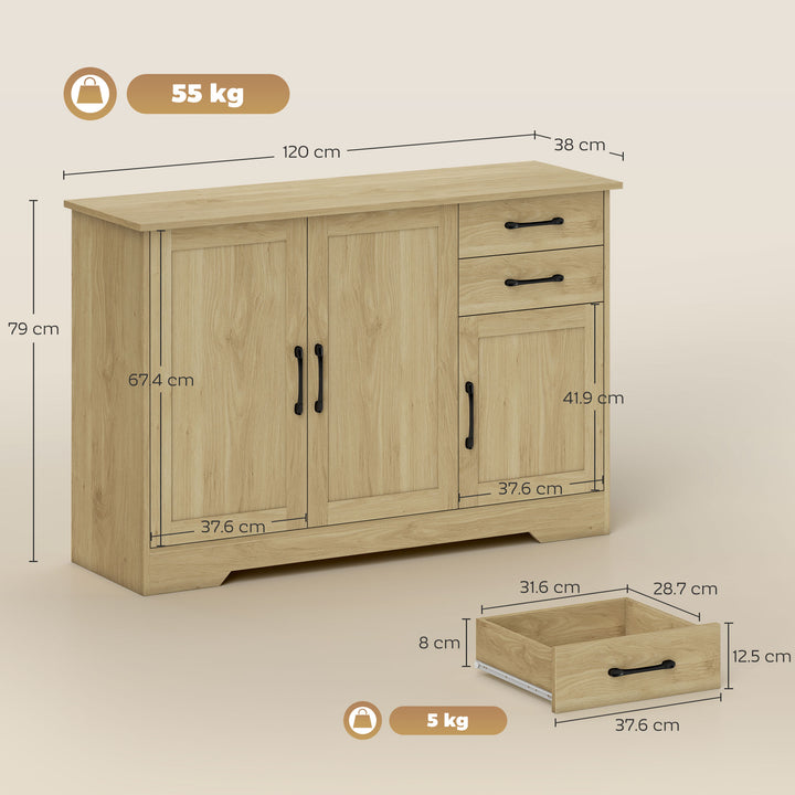 Sideboard with 2 Drawers Modern Storage Cabinet, Kitchen Cupboard with