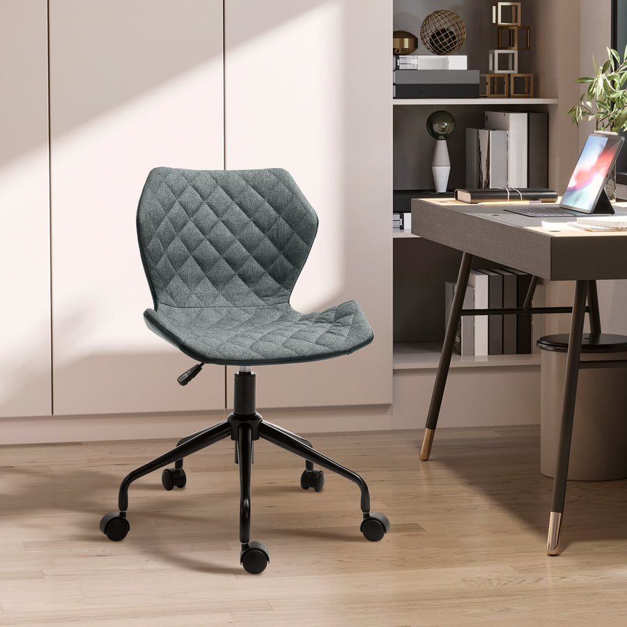 Office Computer Desk Chair, Swivel Task Chair no Arms, Fabric Study Chair with Adjustable Height and Rolling Wheels for Home Work, Grey