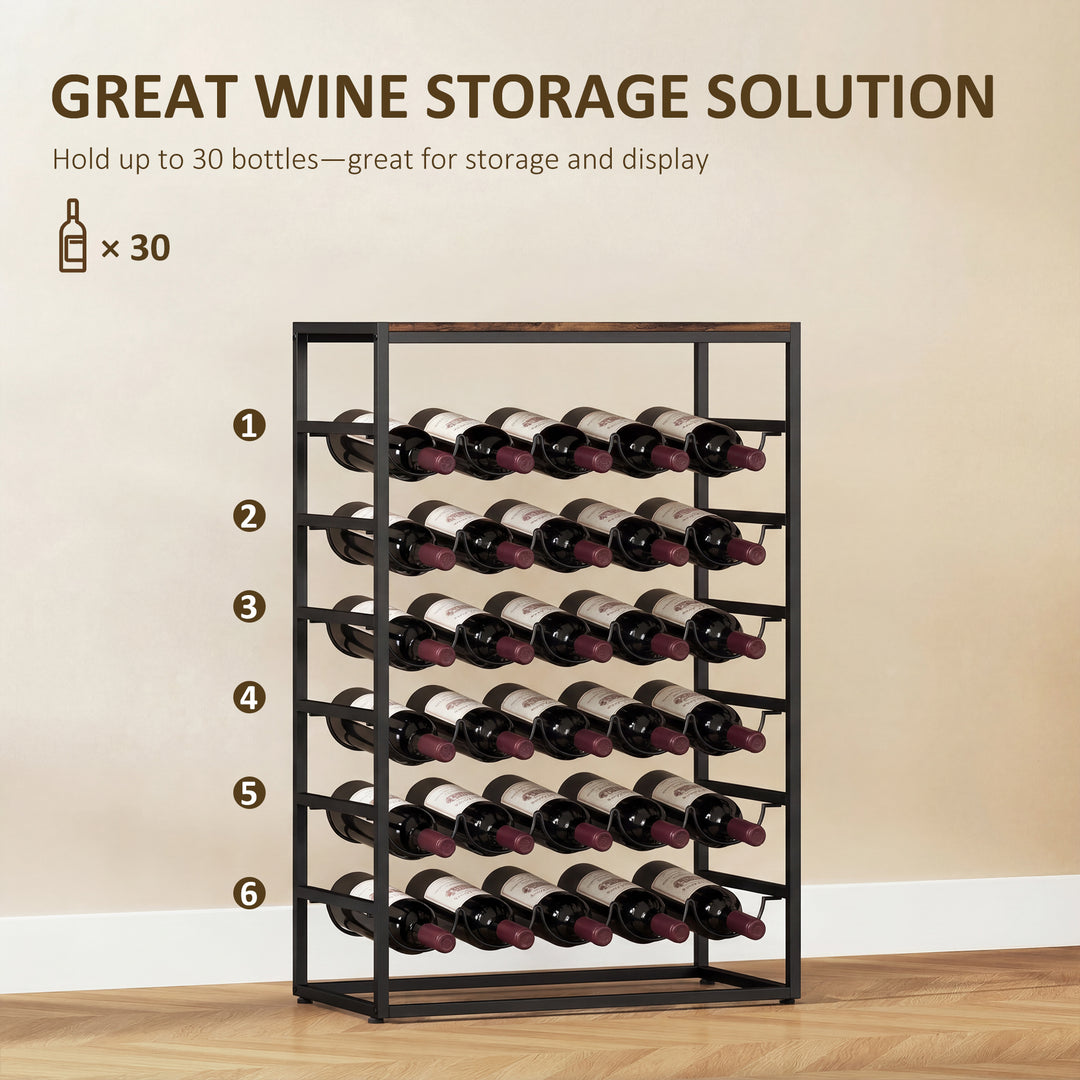 30 Bottles Wine Rack, 6 Tier Free Standing Wine Storage Holder with Wo