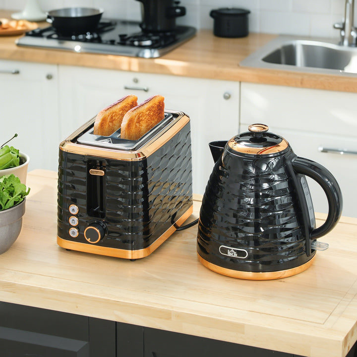 3000W 1.7L Rapid Boil Kettle & 2 Slice Toaster, Kettle and Toaster Set with 7 Browning Controls and Crumb Tray, Black