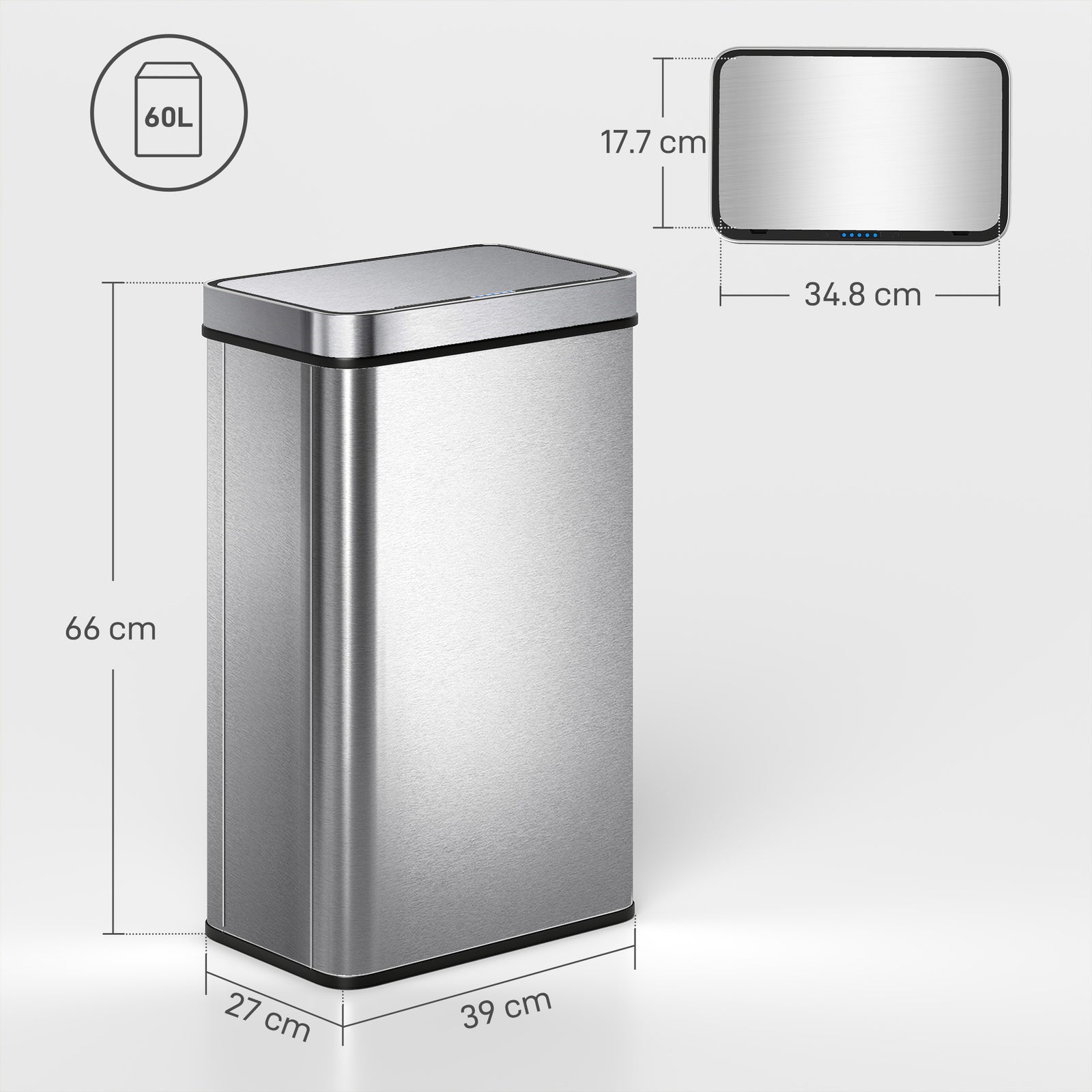 60 L Sensor Can, Sensor Bin with Soft-Close Lid, Fingerprint-Proof Sta