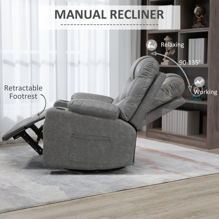 Thick Padded Faux Leather Recliner Armchair - Light Grey
