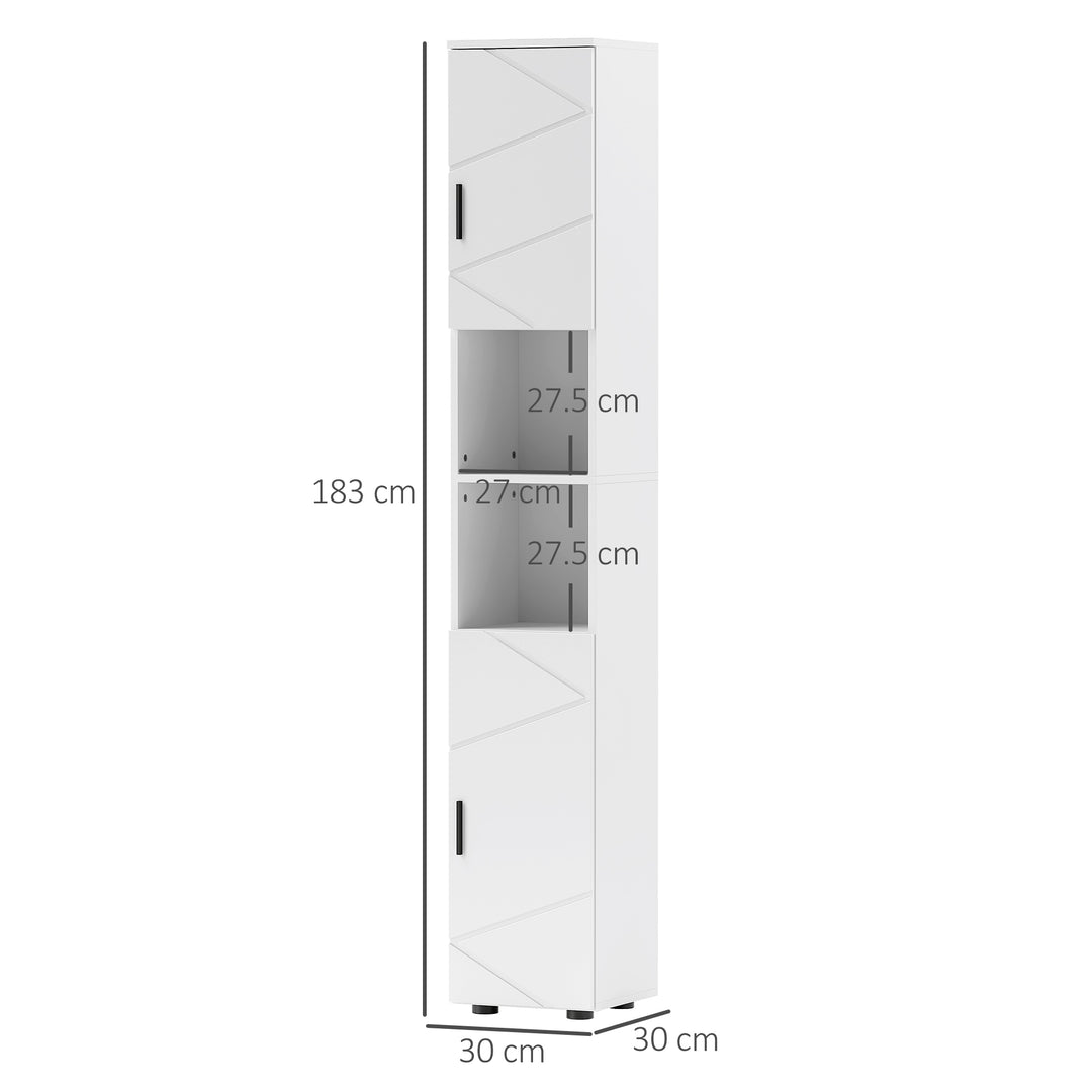 Line Embossed Tall Bathroom Storage Cabinet - White