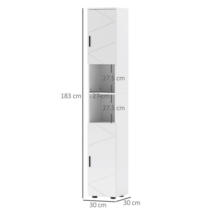 Line Embossed Tall Bathroom Storage Cabinet - White