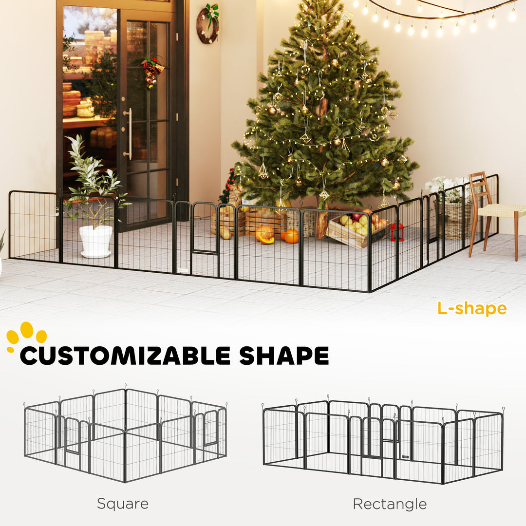 12-Panel Solid Dog Playpen with Doors, for Small Dogs, 60cm High, Black