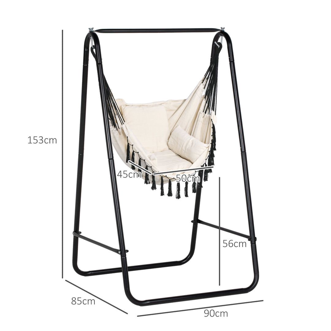 Hammock Chair with Stand, Hammock Swing Chair with Cushion, Cream White