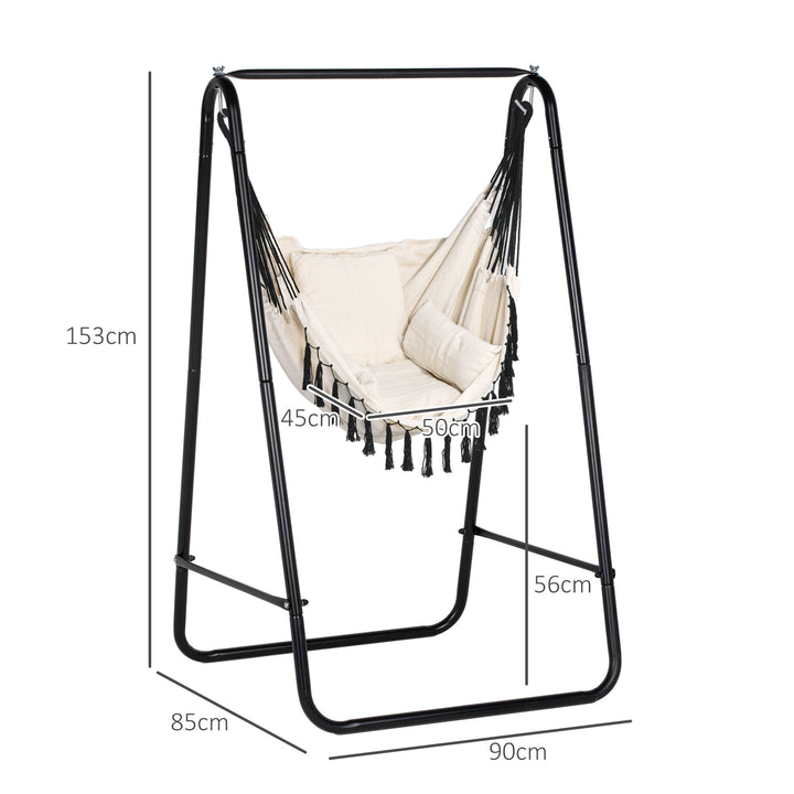Hammock Chair with Stand, Hammock Swing Chair with Cushion, Cream White