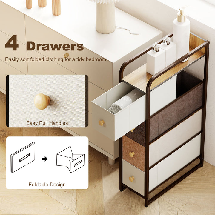 4-Drawer Storage Organiser Unit, Chest of Drawers with Steel Frame for
