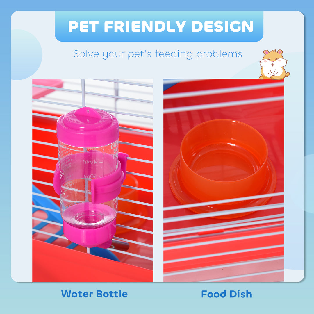 Hamster Cage, Small Gerbil Cage 2 Tiers Portable w/ Handle, Exercise Wheel, Water Bottle, Dishes
