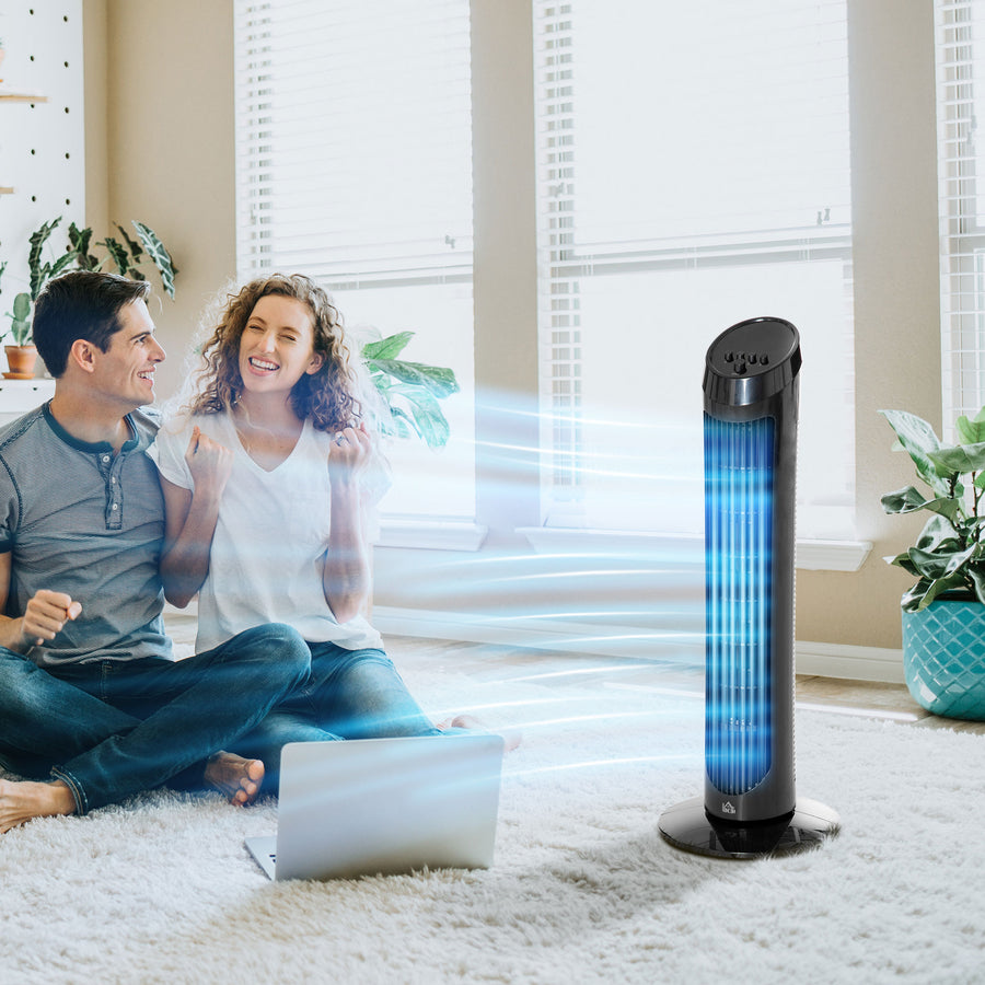 Tower Fan for Bedroom Cooling, 30 Inch Electric 70° Oscillating Fan with 3 Speed Settings, Standing Floor Fan for Home Office Indoor, Black