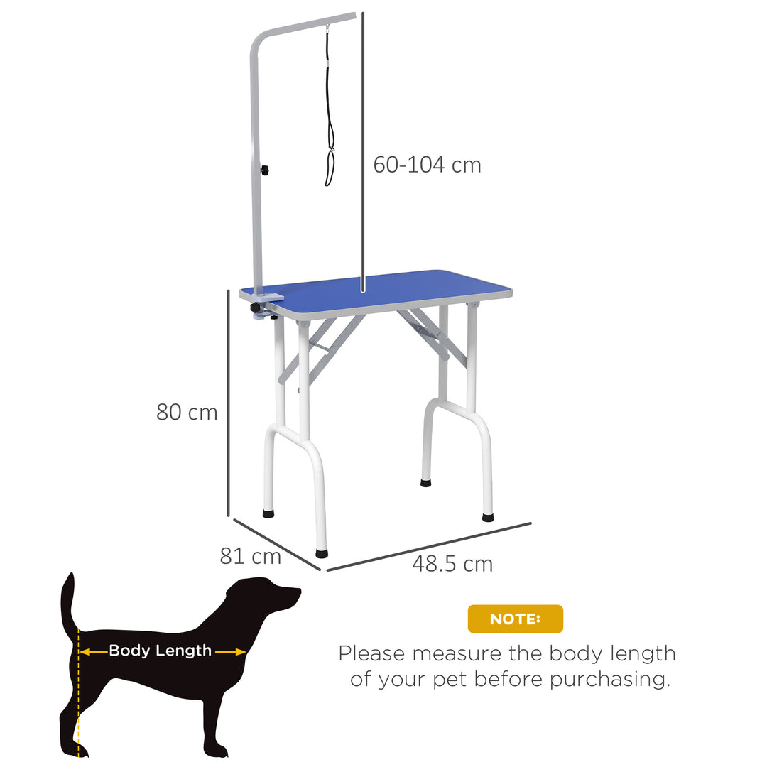 32" Foldable Dog Grooming Table Pet Drying Beauty Table Adjustable Fixed Arm Rubber Top, Blue