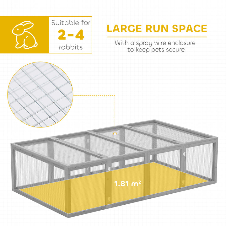 Wooden Rabbit Hutch Cage 6ft with Wire Mesh, Openable Roof, Play Space for Outdoor, Grey