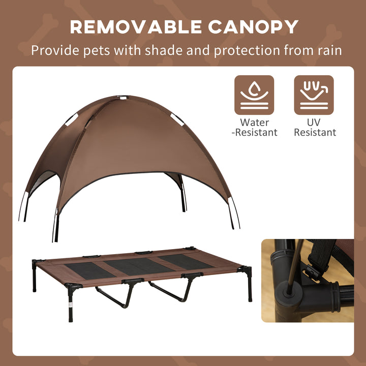 Raised Dog Bed Waterproof Elevated Pet Cot with Breathable Mesh UV Protection Canopy Brown, for XL Dogs, 122 x 92 x 108cm