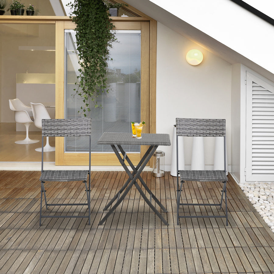 2-Seater Chair Bistro Set Garden Patio Table & Chair Black Rattan Furniture Grey