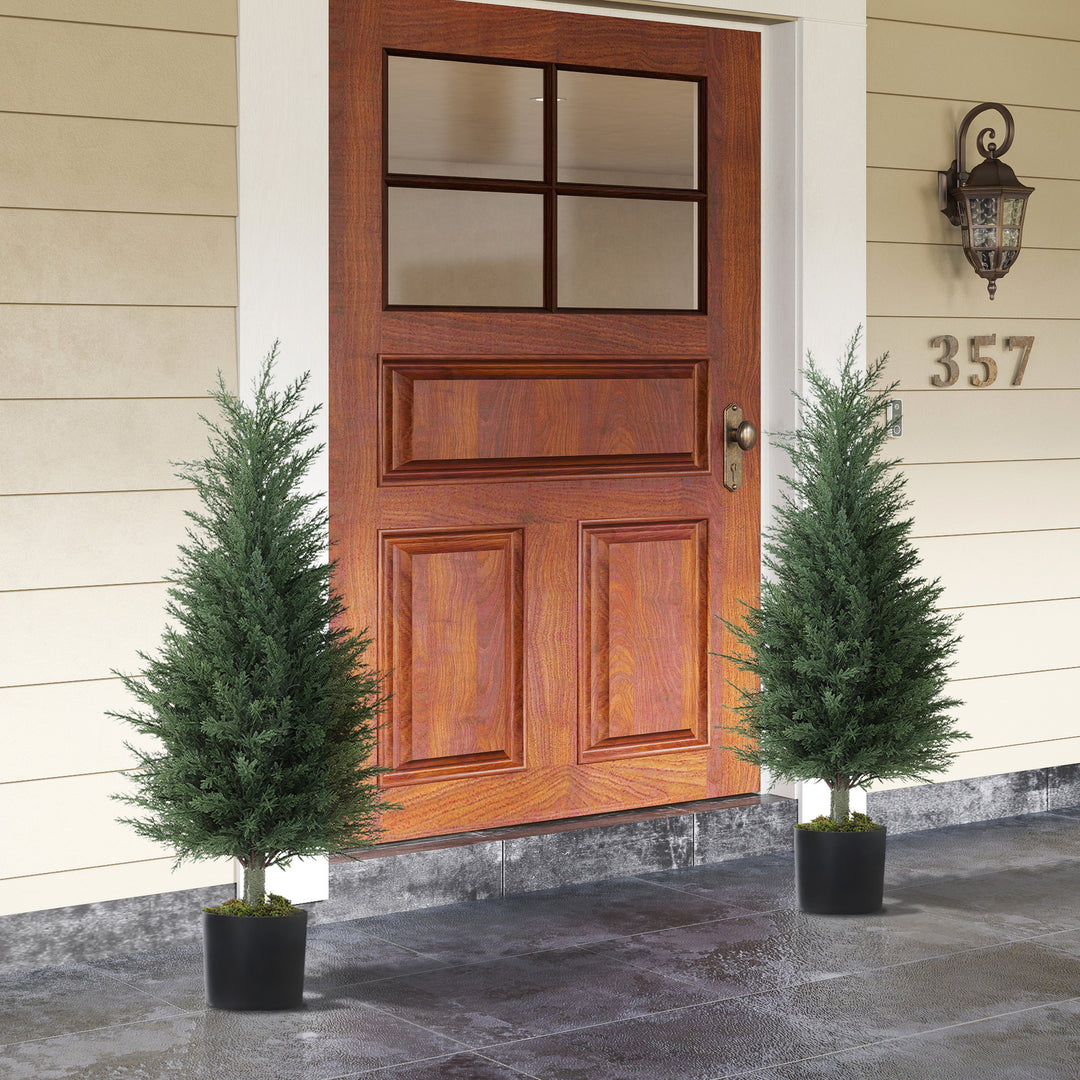 Set of 2 Decorative Artificial Plant, 90 cm Cypress Tree with 362 Leaves in Pot, UV-Resistant Plastic Fake Tree for Indoor Outdoor Home Office