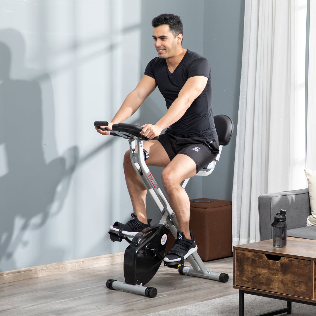 Folding Exercise Bike, Fitness Bicycle Indoor Trainer, 8-Level Magnetic Resistance Adjustable, with LCD Monitor, Pulse Sensor, Grey