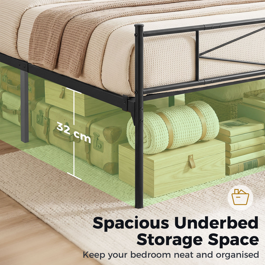 4ft6 Double Bed Frame with Headboard and Footboard, Metal Platform Bed