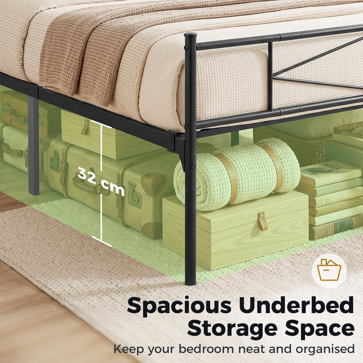 4ft6 Double Bed Frame with Headboard and Footboard, Metal Platform Bed