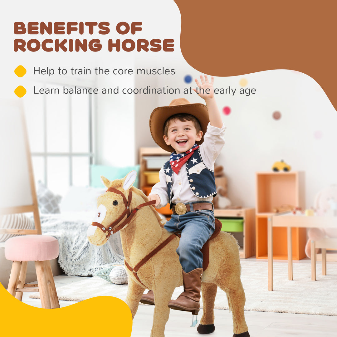Kids Ride On Standing Horse Cuddly Toy Children Plush Soft Pony Gift w/ Neigh Sound or 2 Years and Up Beige