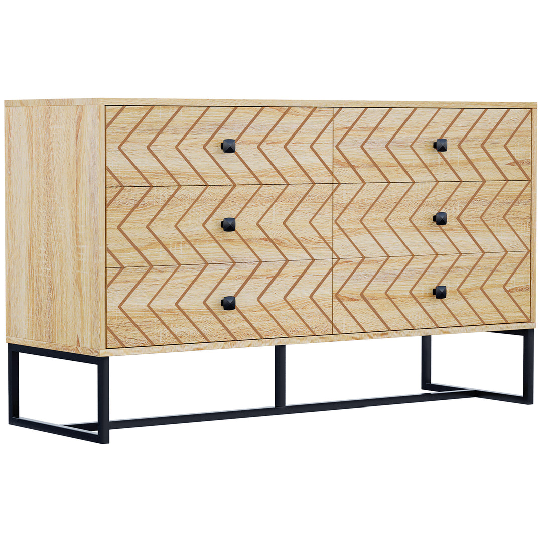 MCL Bedroom Chest of Drawers, 6 Drawer Dresser, Sideboard Cabinet with Zigzag Design and Metal Base, Storage Drawer Unit, 120x71cm, Natural