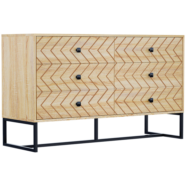 MCL Bedroom Chest of Drawers, 6 Drawer Dresser, Sideboard Cabinet with Zigzag Design and Metal Base, Storage Drawer Unit, 120x71cm, Natural