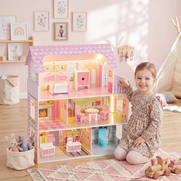 Dolls House, 6 Rooms Modern Dollhouse with LED Lights, 8 Furniture - view 2